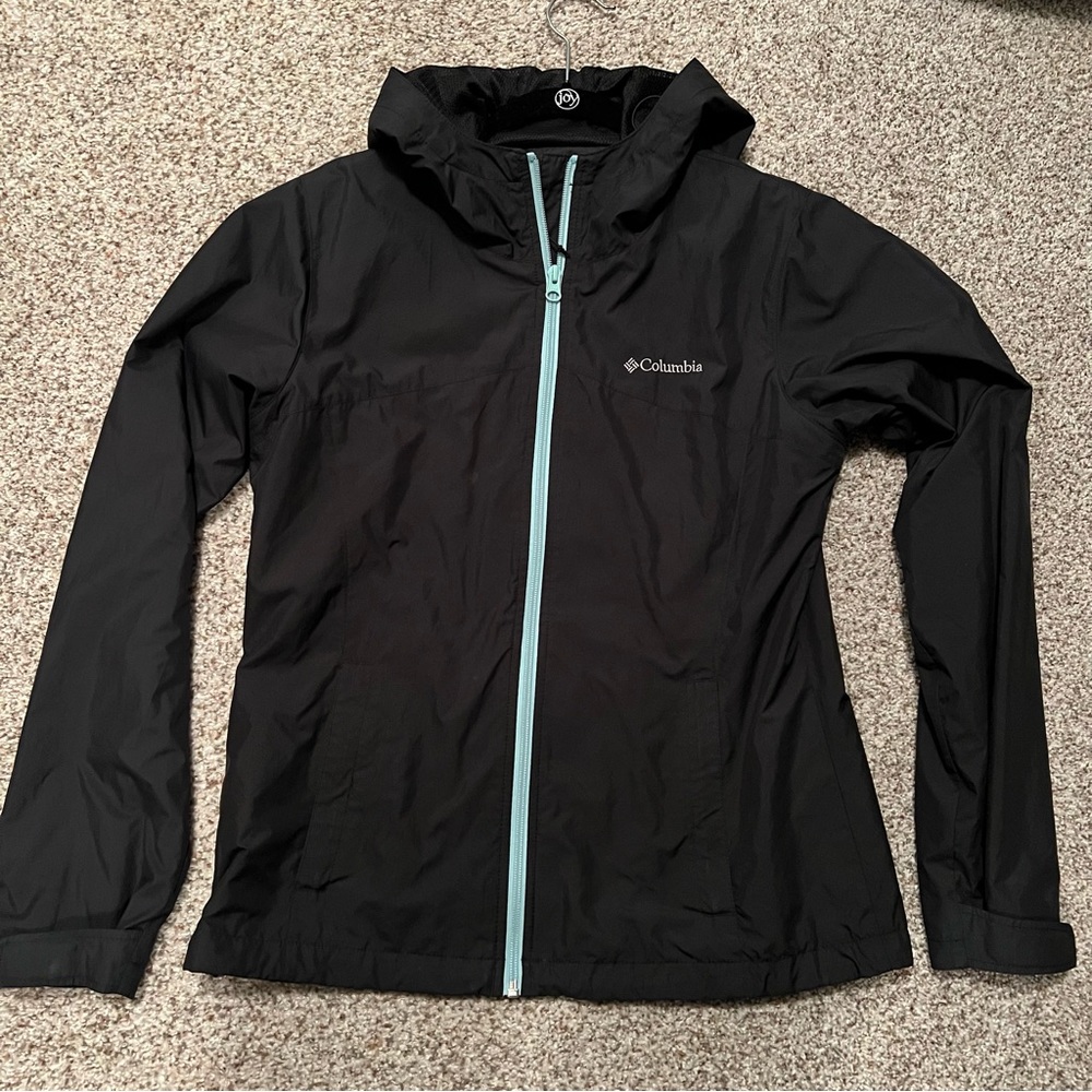 Columbia Womens Small Black Full Zip Rain Jacket Coat Hooded